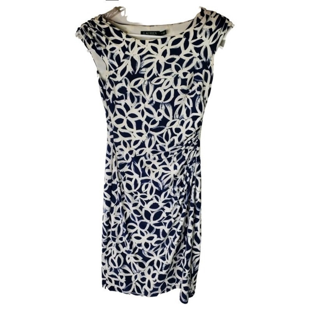 Ralph Lauren Gray Ivory Floral Sheath Dress Lined Any Occasion Sleeveless Size 2